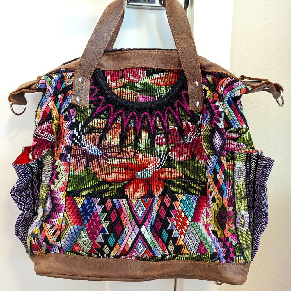 One-Of-A-Kind Nena & Co Full Huipil Core Leather Medium Convertible Day Bag